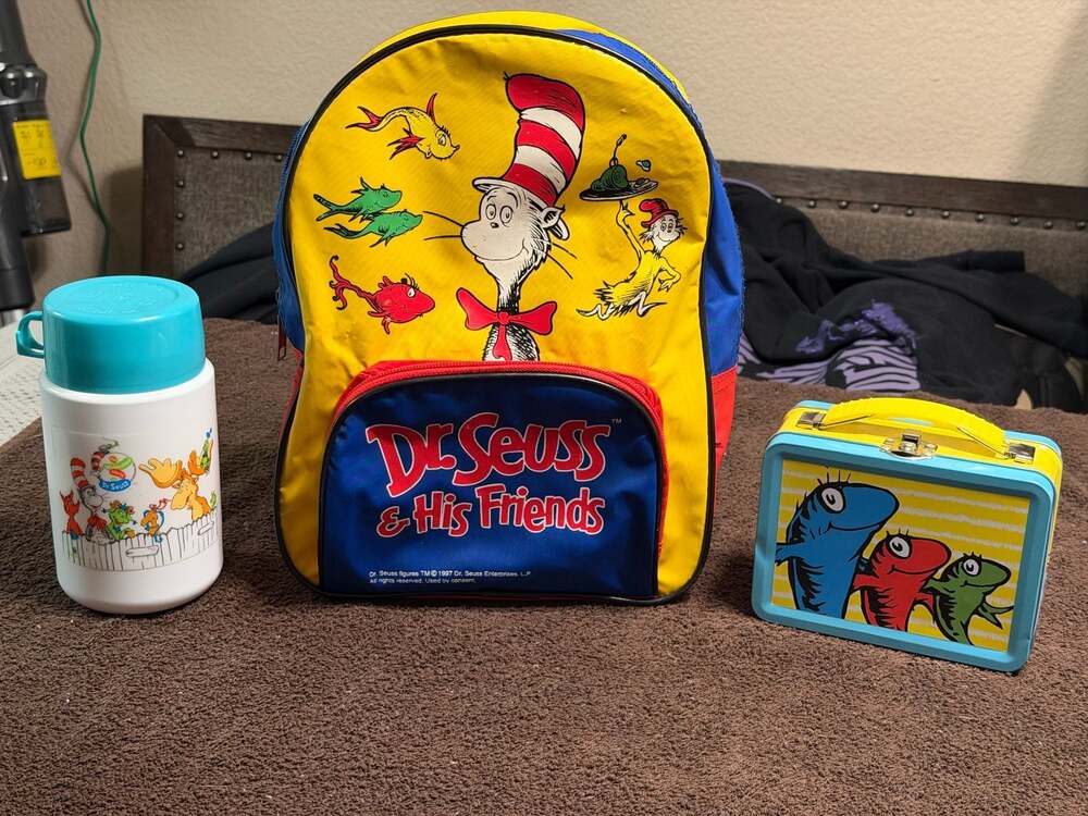 Vintage Dr. Seuss & His Friends Mini Backpack, Thermos, and Mini Lunchbox